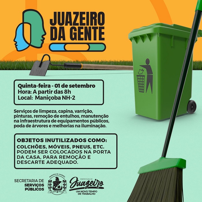 Comunidade do NH 2, em Maniçoba, receberá mutirão de limpeza e serviços públicos do programa ‘Juazeiro da Gente’ nesta quinta-feira