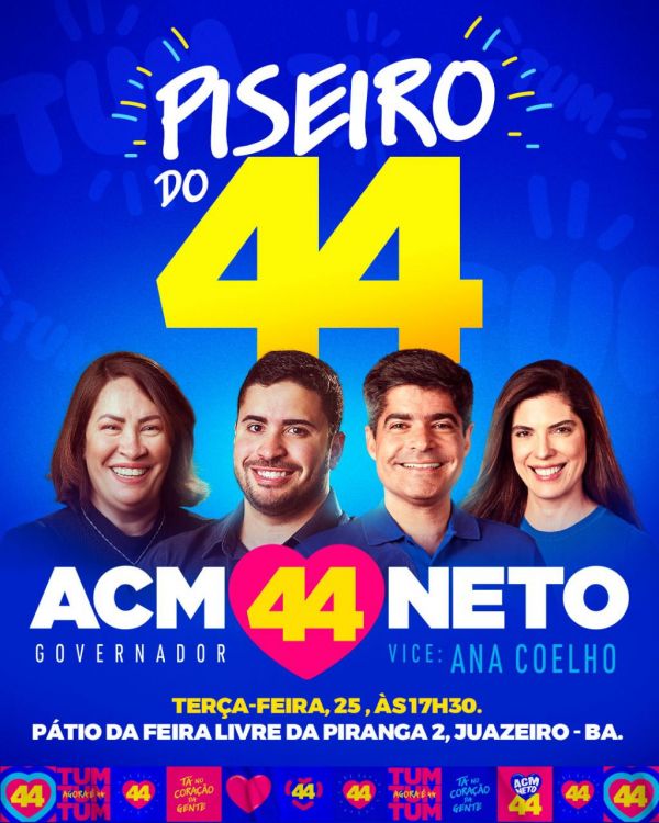 Prefeita Suzana Ramos e deputado estadual eleito Jordávio Ramos receberão Acm Neto para grande caminhada nesta terça-feira em Juazeiro (BA)