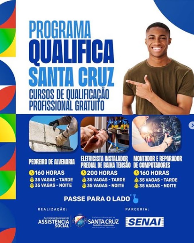 Prefeitura de Santa Cruz oferece vagas para cursos profissionalizantes gratuitos