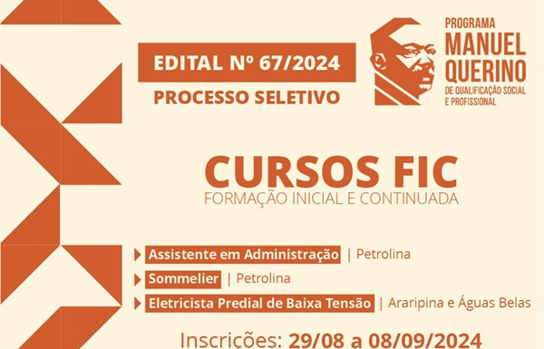 IFSertãoPE oferece 320 vagas em cursos gratuitos de qualificação profissional para jovens