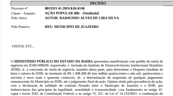 Justiça acolhe pedido do MP para garantir possível devolução das taxas de inscrição em concurso em Juazeiro