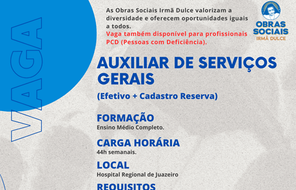 Hospital Regional de Juazeiro abre processo seletivo para contratação de motorista e auxiliar de serviços gerais