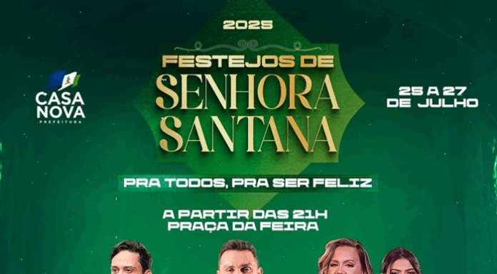 Tiago Aquino, Mano Walter, Túlio Duarte e muitas outras atrações vão comandar os Festejos de Senhora Santana 2025 este final de semana em Casa Nova