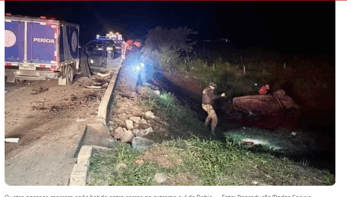 Bahia: Quatro pessoas morreram e três ficaram feridas após uma batida entre dois carros