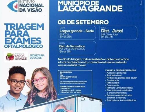 Lagoa Grande realiza triagem oftalmológica gratuita em parceria com o instituto nacional da visão