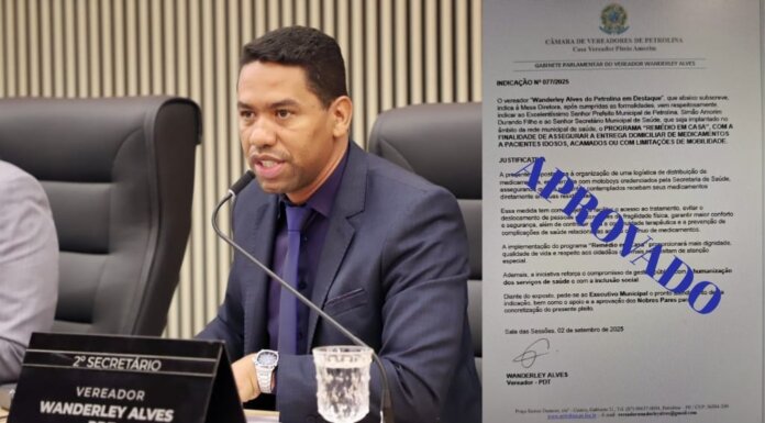 Vereador Wanderley Alves propõe criação do Programa “Remédio em Casa” em Petrolina