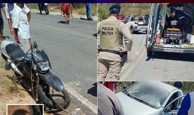 Homem morre após batida entre carro e moto na zona Rural de Jaguarari