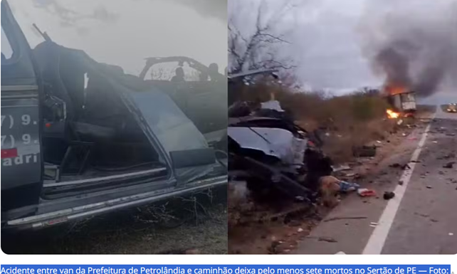 Acidente com van de pacientes de Petrolândia e caminhão deixa pelo menos 7 mortos na PE-360, no Sertão de PE